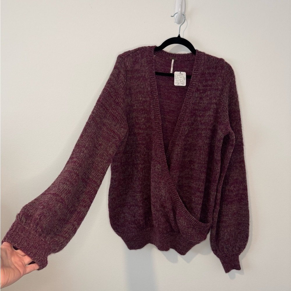 NWT - Free People Wrap Sweater Marled Burgundy Purple Knit Long Sleeve Women’s M - Picture 6 of 6